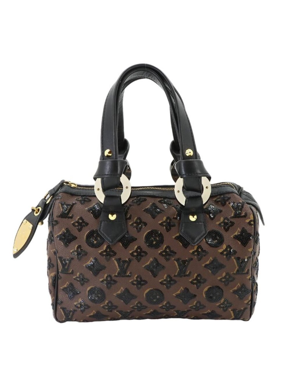 Louis Vuitton Monogram Eclipse Speedy 30 Handbag Brown Black Sequins